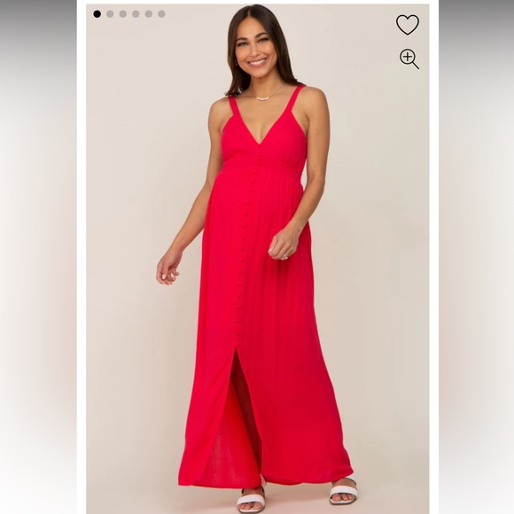 Fuchsia Button Front Accent Maternity Maxi Dress. Size medium - Picture 5 of 5